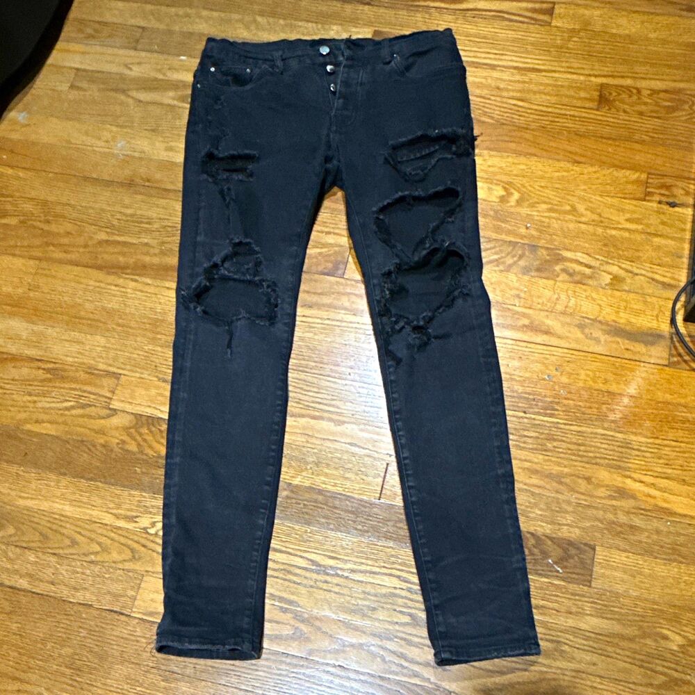 AMIRI Black Distressed Slim Fit Skinny Button Fly Jeans Size 34 5-Pocket